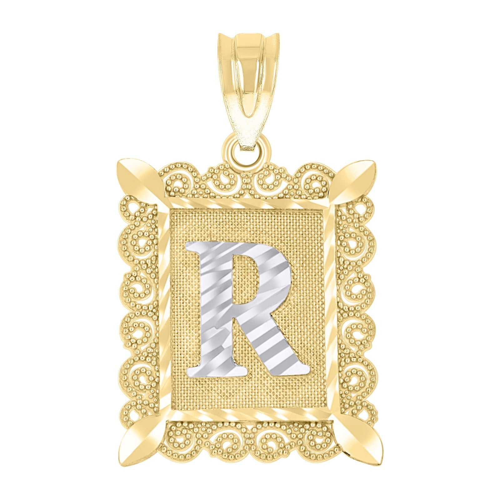 10k Yellow & White Gold Initial Letter "R" Pendant 2.2g Alphabet Unisex Charm