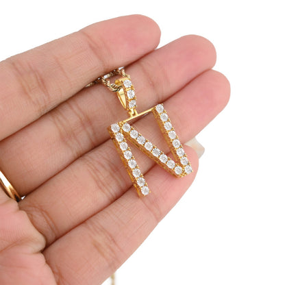 925 Yellow Natural 0.15 CTW Diamond Initial Alphabet "N" Pendant 2g Unisex Charm
