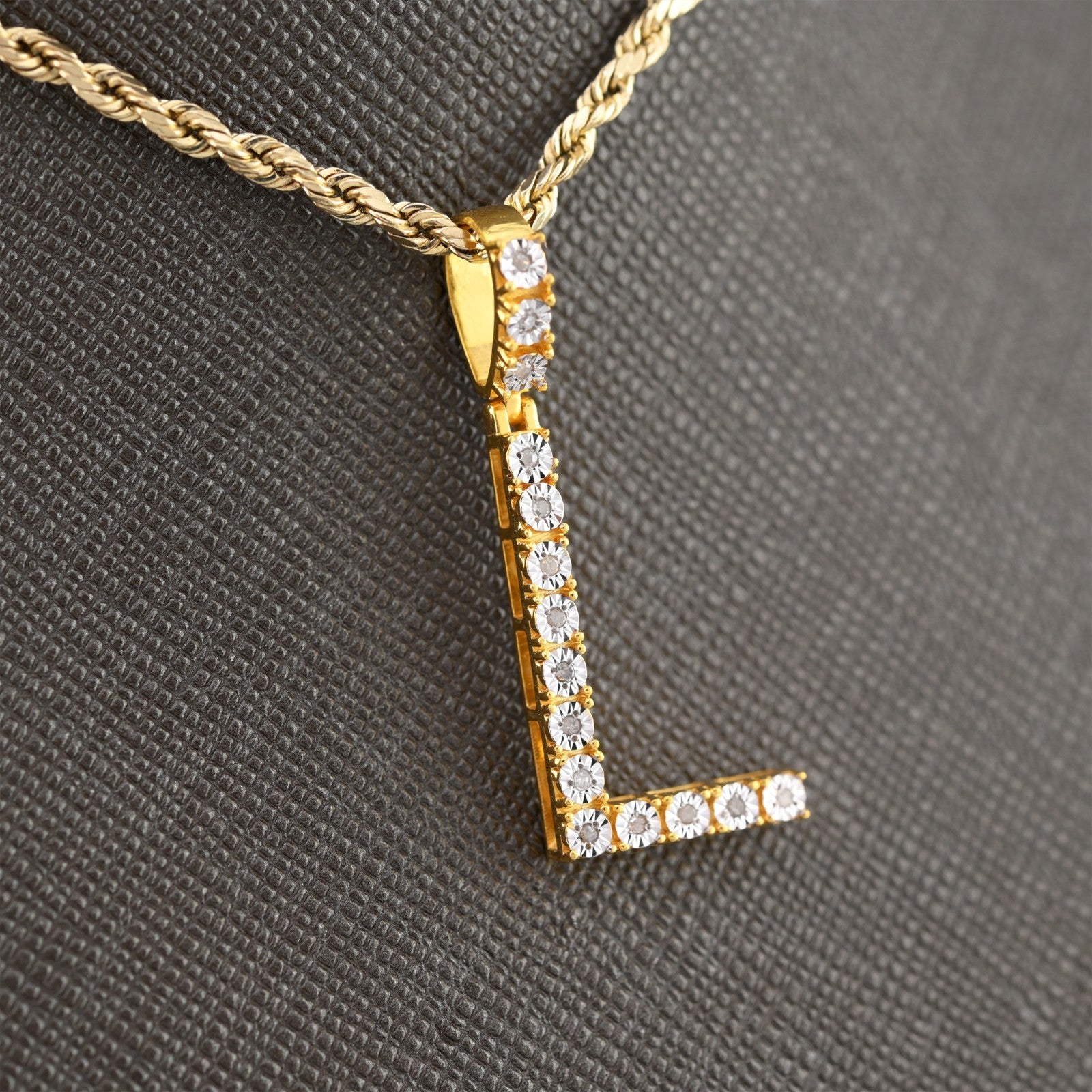 925 Yellow Natural 0.15 CTW Diamond Initial Alphabet "L" Pendant 2g Unisex Charm