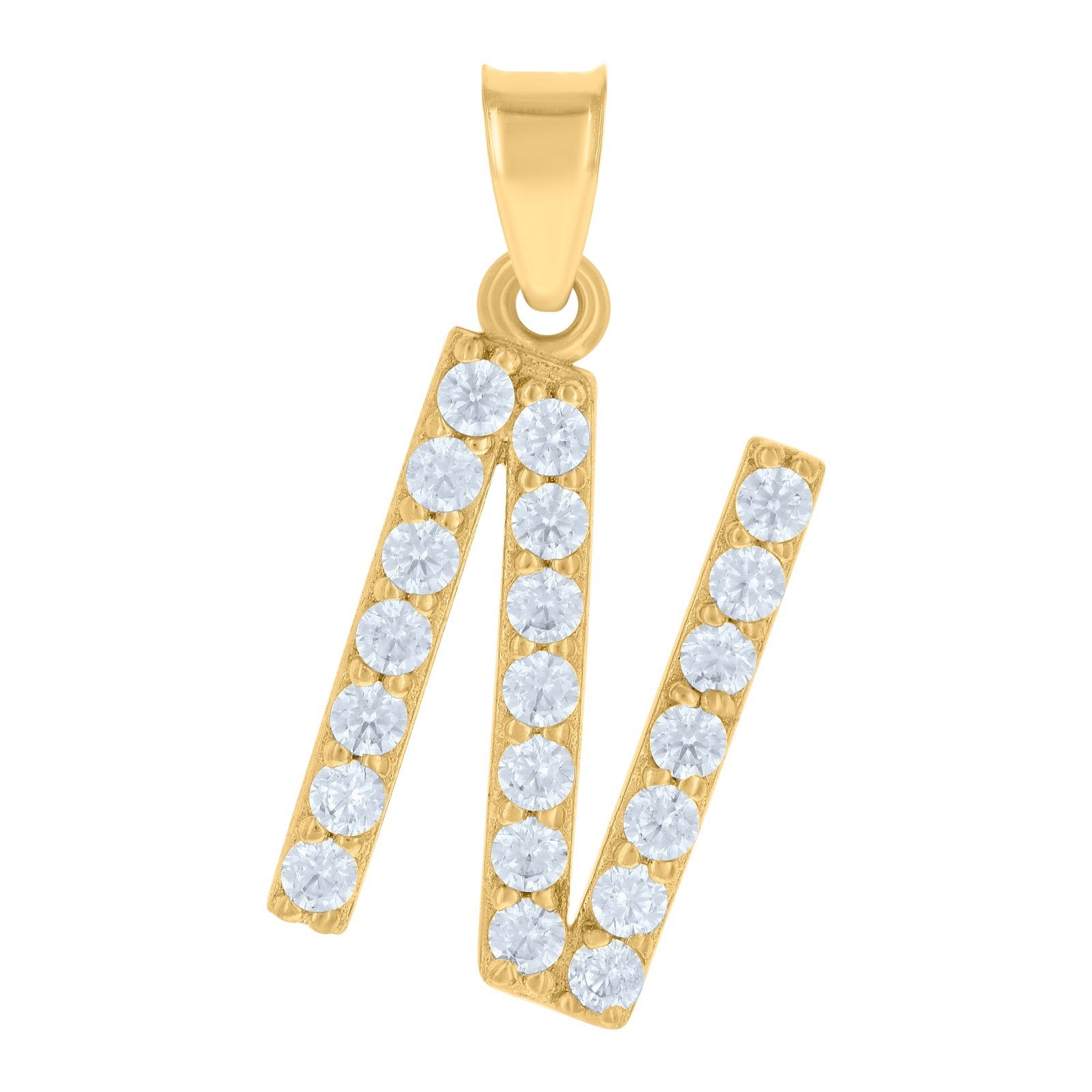 10k Yellow Gold Cubic Zirconia Initial Letter "N" Pendant 1.2g Alphabet Charm