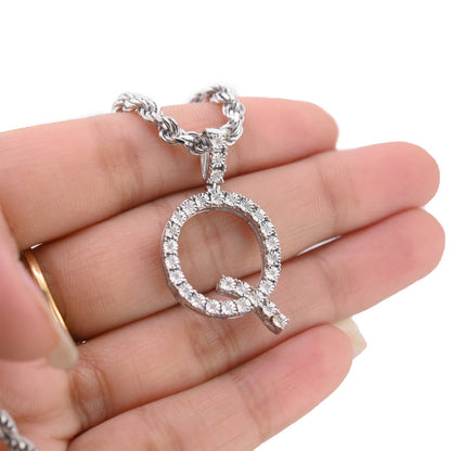 925 Silver Natural 0.15 CTW Diamond Initial Alphabet "Q" Pendant 2g Unisex Charm