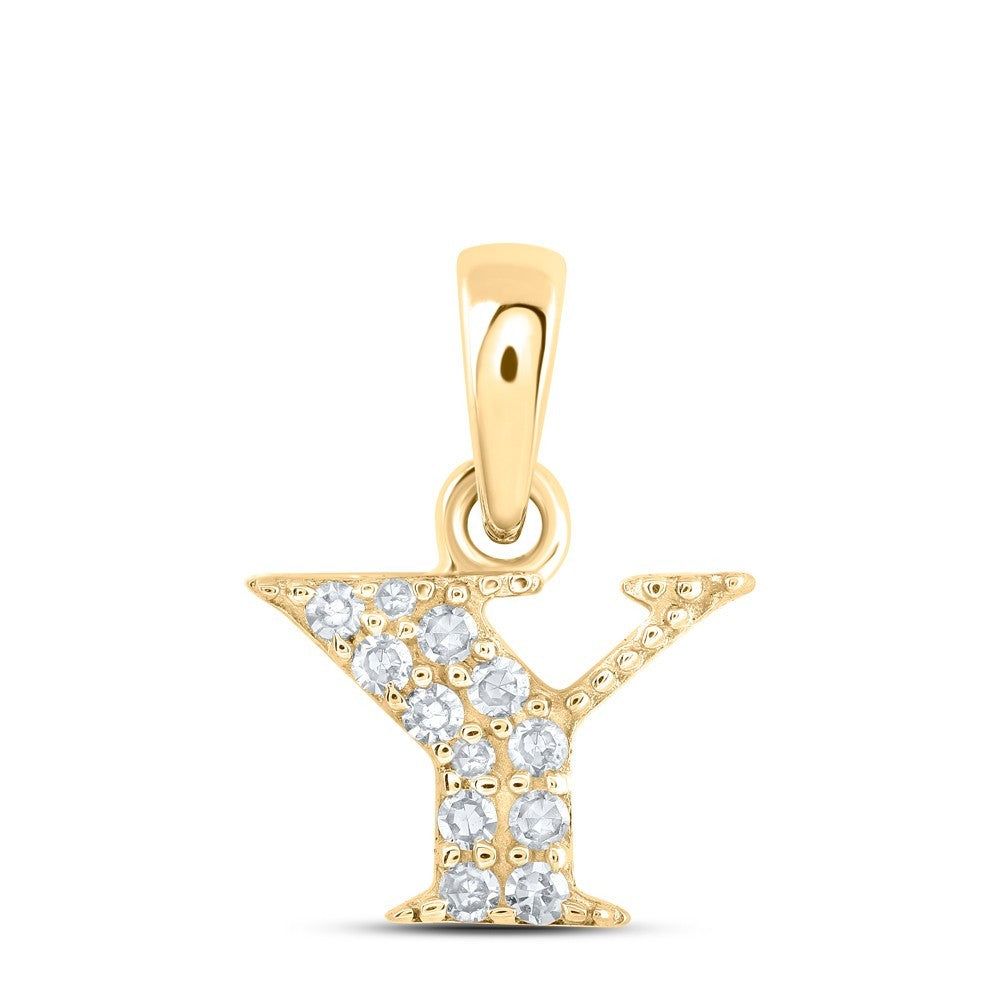 0.05CTW Natural Diamond 0.4g 10k Yellow Gold Initial "Y" Pendant Letter Charm