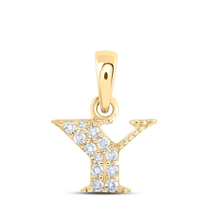 0.05CTW Natural Diamond 0.4g 10k Yellow Gold Initial "Y" Pendant Letter Charm