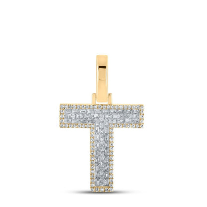 10k Yellow Gold Mens 0.41 CTW Baguette Diamond Initial "T" Charm 1.65g Pendant