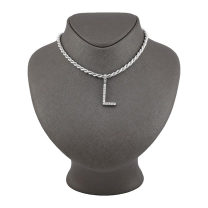 925 Silver Natural 0.15 CTW Diamond Initial Alphabet "L" Pendant 2g Unisex Charm