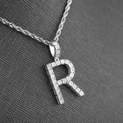 925 Silver Natural 0.15 CTW Diamond Initial Alphabet "R" Pendant 2g Unisex Charm