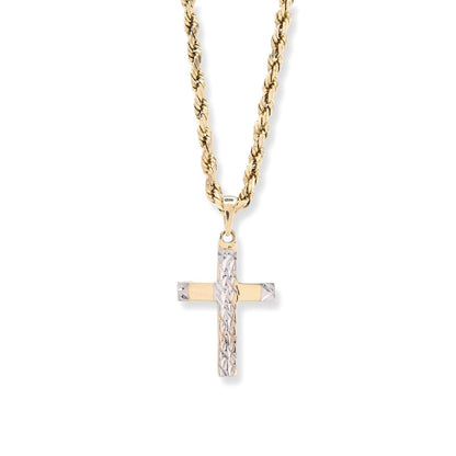 Unisex 10k Yellow & White Gold Diamond Cut Cross Charm Religious 0.7gms Pendant
