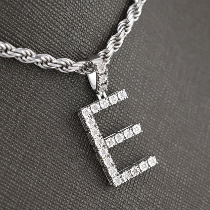 925 Silver Natural 0.15 CTW Diamond Initial Alphabet "E" Pendant 2g Unisex Charm