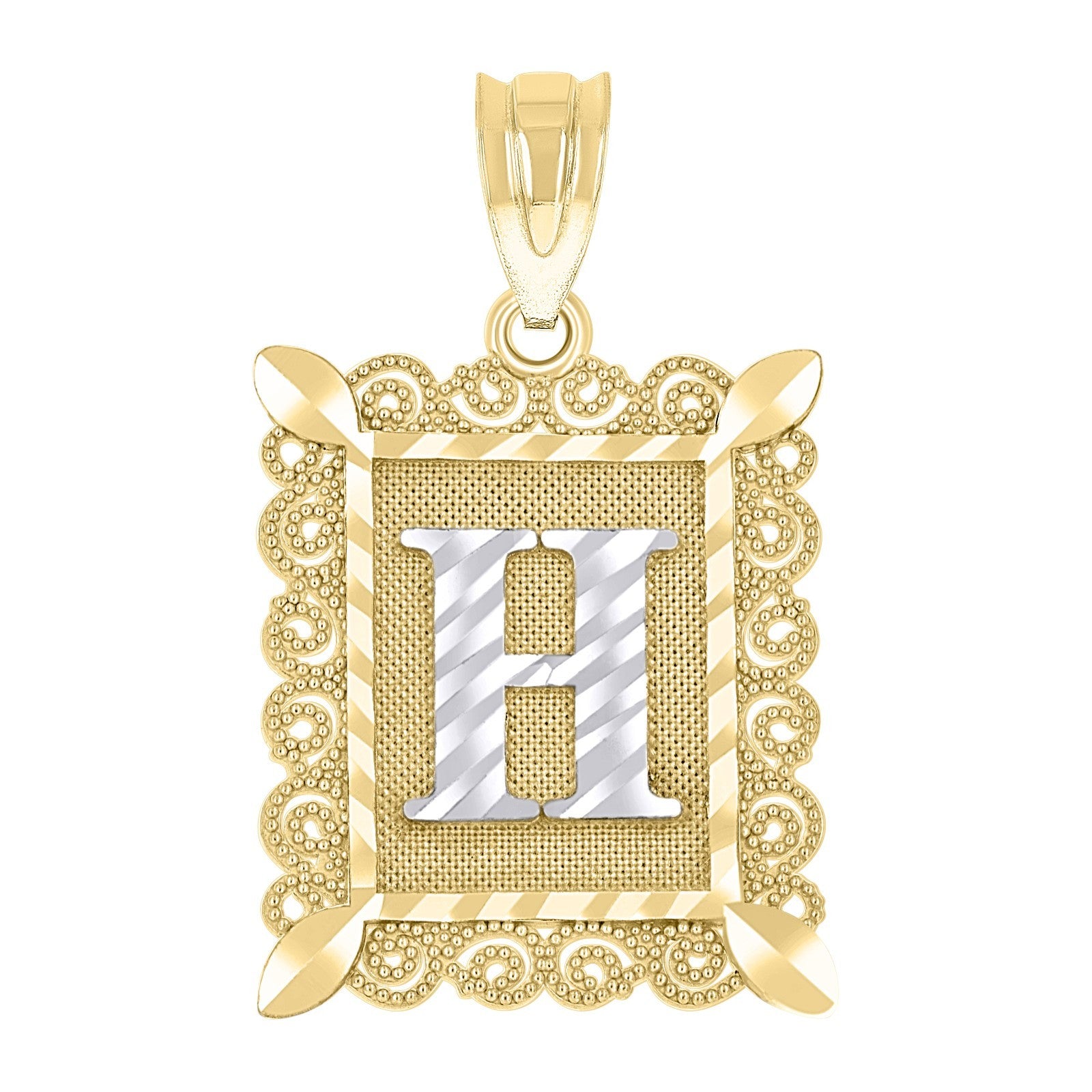 10k Yellow & White Gold Initial Letter "H" Pendant 2.2g Alphabet Unisex Charm