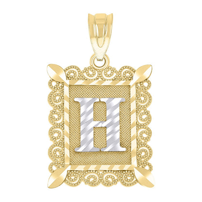 10k Yellow & White Gold Initial Letter "H" Pendant 2.2g Alphabet Unisex Charm