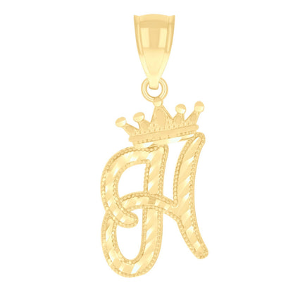 10k Yellow Gold Crown Initial Letter "H" Pendant 1.2g Alphabet Unisex Charm