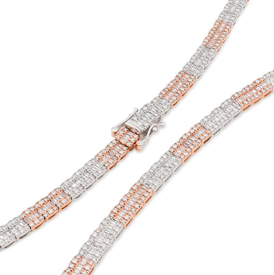 5MM 10k Rose/White Gold 35.5gms 9CTW Natural Round/Baguette Diamond Tennis Chain - Elite Jewelers - Necklaces