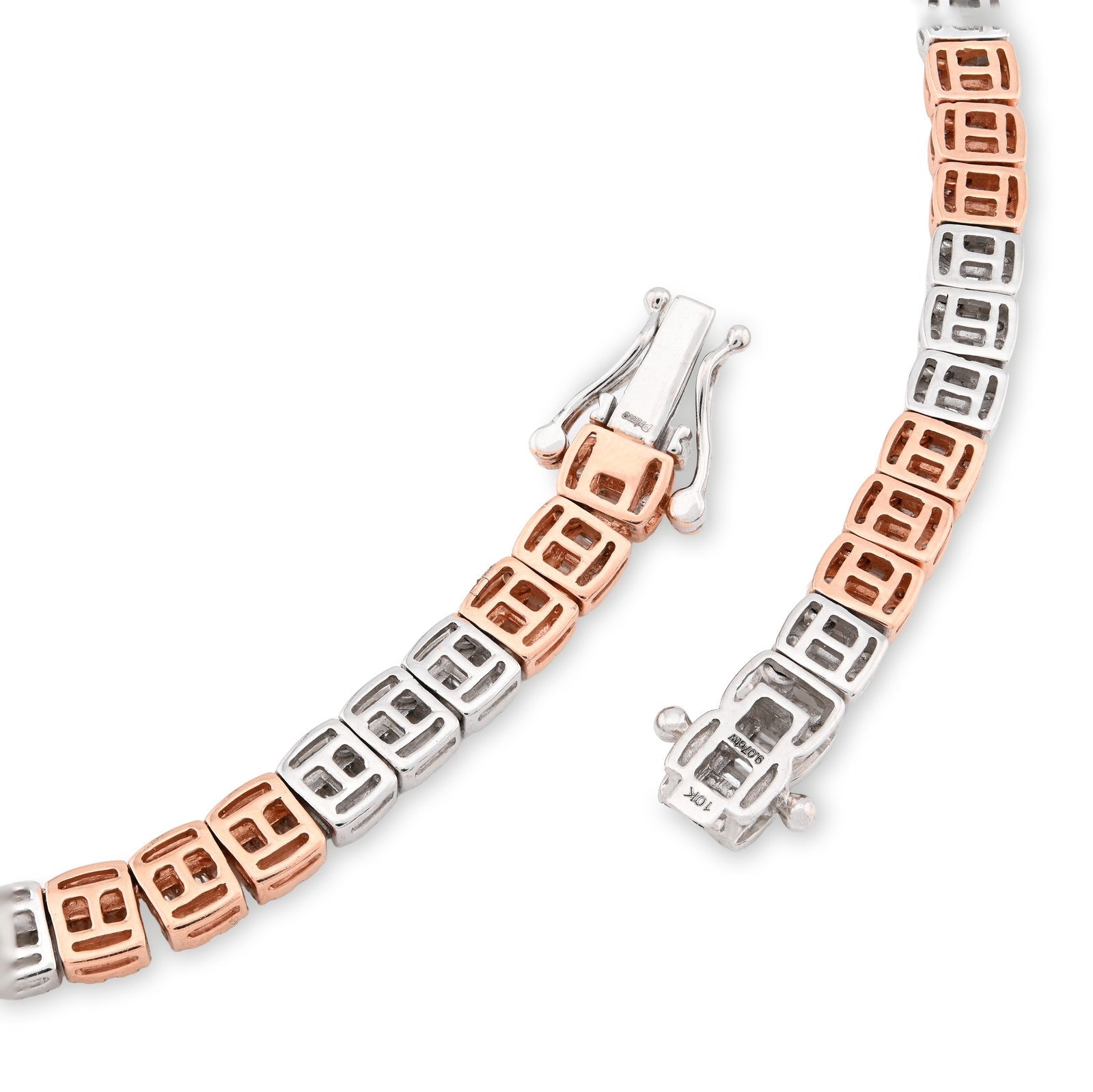 5MM 10k Rose/White Gold 35.5gms 9CTW Natural Round/Baguette Diamond Tennis Chain - Elite Jewelers - Necklaces