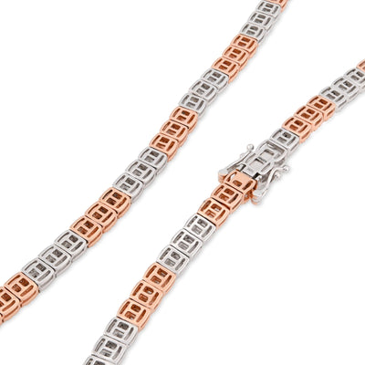 5MM 10k Rose/White Gold 35.5gms 9CTW Natural Round/Baguette Diamond Tennis Chain - Elite Jewelers - Necklaces