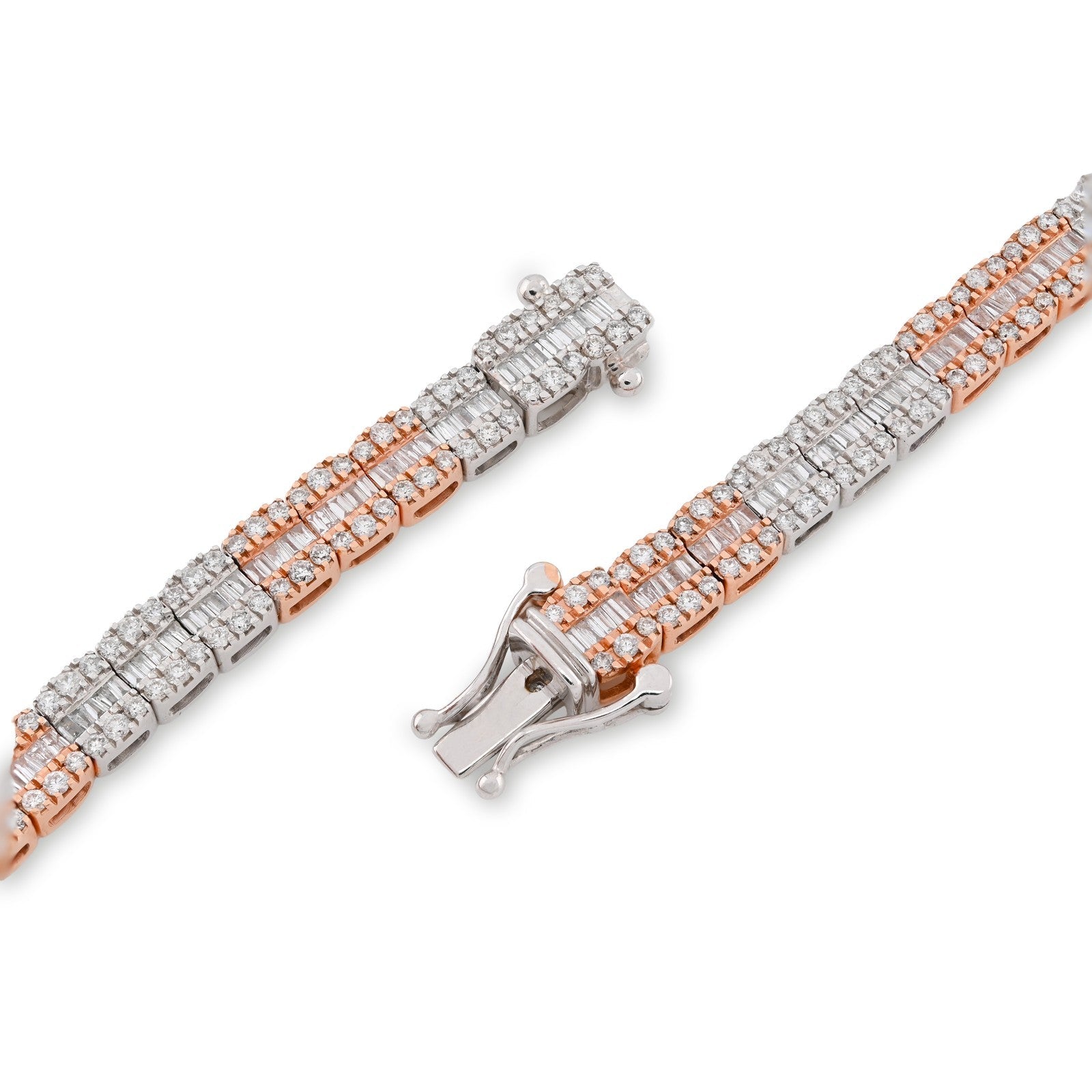 5MM 10k Rose/White Gold 35.5gms 9CTW Natural Round/Baguette Diamond Tennis Chain - Elite Jewelers - Necklaces