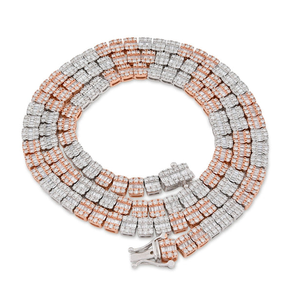 5MM 10k Rose/White Gold 35.5gms 9CTW Natural Round/Baguette Diamond Tennis Chain - Elite Jewelers - Necklaces