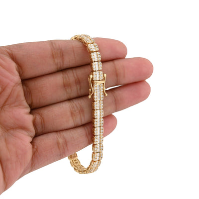 5MM 10k Yellow Gold 15.4g 2.97CTW Natural Round/Baguette Tennis Diamond Bracelet - Elite Jewelers - Bracelets