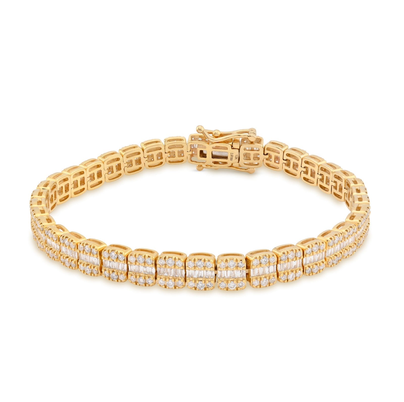 5MM 10k Yellow Gold 15.4g 2.97CTW Natural Round/Baguette Tennis Diamond Bracelet - Elite Jewelers - Bracelets
