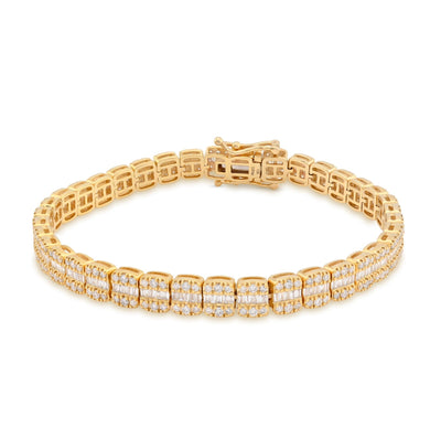 5MM 10k Yellow Gold 15.4g 2.97CTW Natural Round/Baguette Tennis Diamond Bracelet - Elite Jewelers - Bracelets