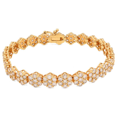 5MM 10k Yellow Gold 16.6g 7.5CTW Natural Diamond Flower Tennis Bracelet 8 Inches - Elite Jewelers - Bracelets