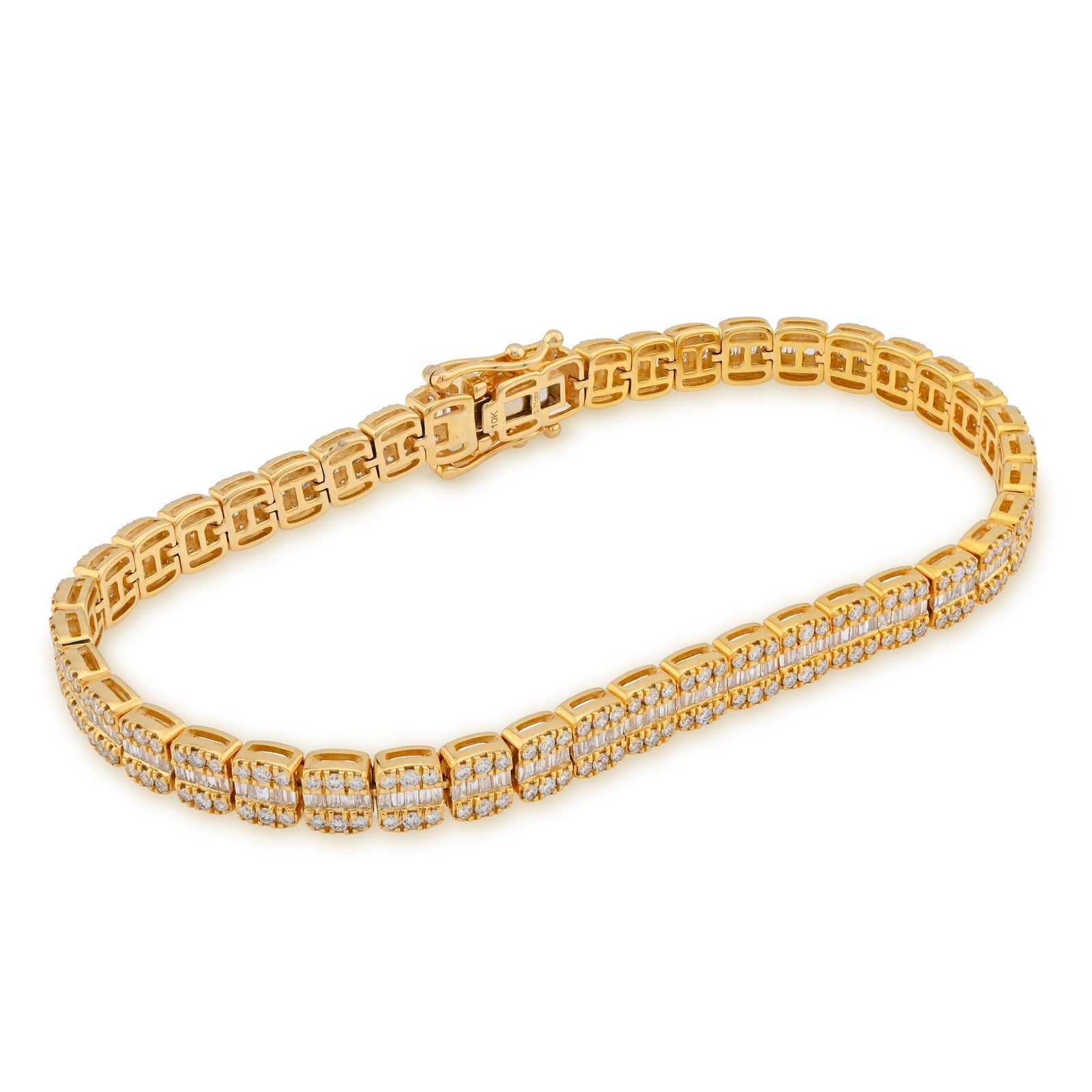 5MM 10k Yellow Gold 16.8gms 3.71CTW Pure Round/Baguette Diamond Tennis Bracelet - Elite Jewelers - Bracelets