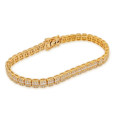 5MM 10k Yellow Gold 16.8gms 3.71CTW Pure Round/Baguette Diamond Tennis Bracelet - Elite Jewelers - Bracelets