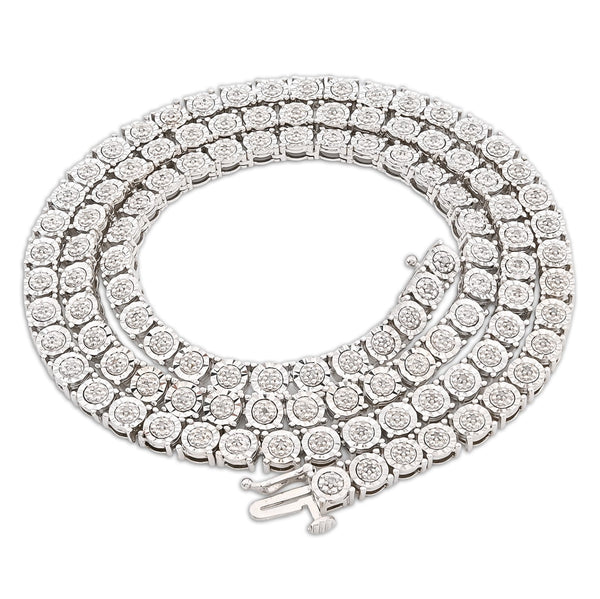5MM 925 Silver 2.95CTW Illusion Setting 24 Inches Tennis Chain Necklace 38 grams - Elite Jewelers - Necklaces & Chains