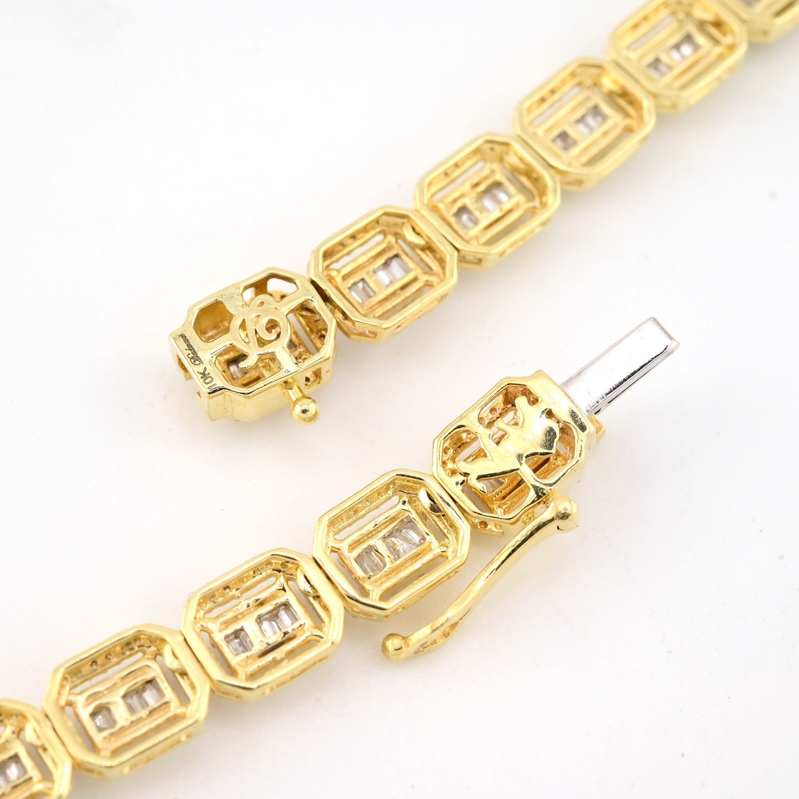 6.5MM 10k Yellow Gold 22In 6.6CTW Baguette Diamond Rectangle Tennis Chain 31.9gm - Elite Jewelers - Necklaces & Chains