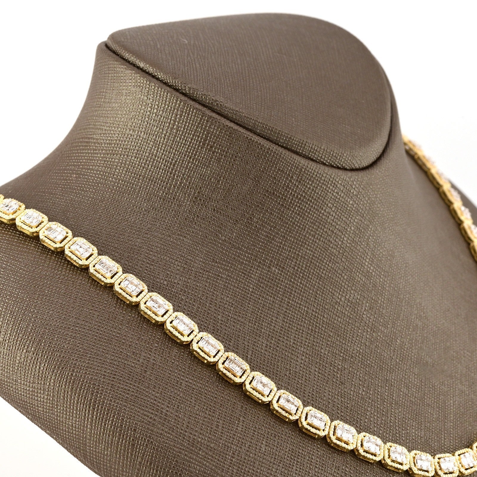 6.5MM 10k Yellow Gold 22In 6.6CTW Baguette Diamond Rectangle Tennis Chain 31.9gm - Elite Jewelers - Necklaces & Chains