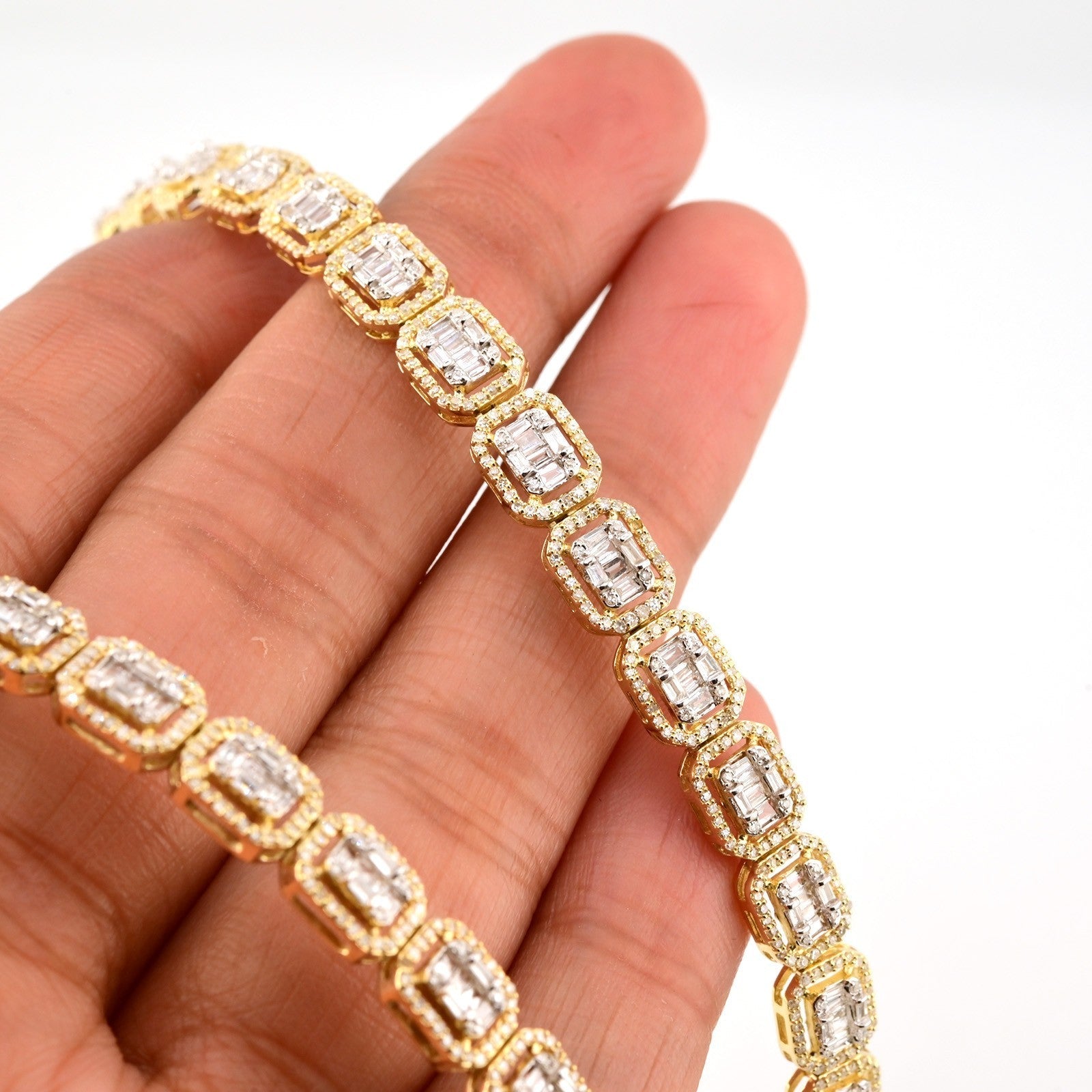6.5MM 10k Yellow Gold 22In 6.6CTW Baguette Diamond Rectangle Tennis Chain 31.9gm - Elite Jewelers - Necklaces & Chains