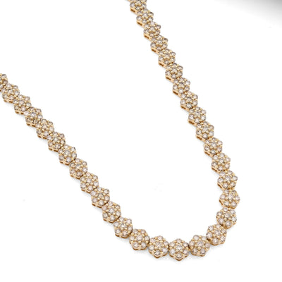 6MM 10k Yellow Gold 16.89CTW Diamond 41.6g Flower Setting Tennis Chain 22 Inches - Elite Jewelers - Necklaces & Chains