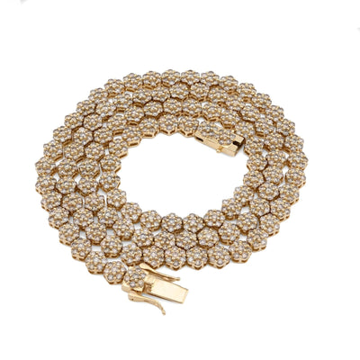 6MM 10k Yellow Gold 16.89CTW Diamond 41.6g Flower Setting Tennis Chain 22 Inches - Elite Jewelers - Necklaces & Chains