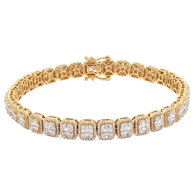 6MM 10k Yellow Gold 18.2g 4.12CTW Natural Round/Baguette Diamond Tennis Bracelet - Elite Jewelers - Bracelets