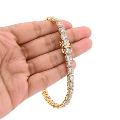 6MM 10k Yellow Gold 18.2g 4.12CTW Natural Round/Baguette Diamond Tennis Bracelet - Elite Jewelers - Bracelets