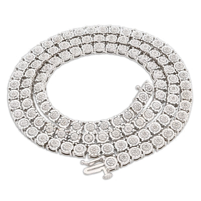 6MM 925 Silver 2.75CTW Illusion Setting 22 Inches Tennis Chain Necklace 35 grams - Elite Jewelers - Necklaces & Chains