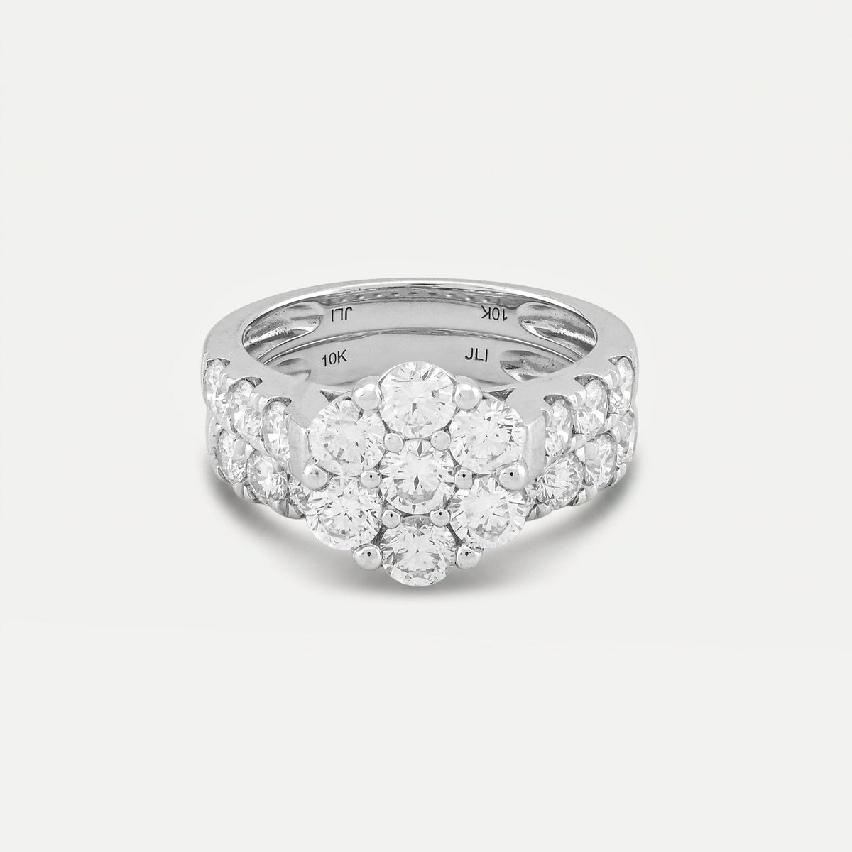 7 Stone Flower Cluster Natural Diamond 2.94CT Women Ring with Band 14K White Gold - Elite Jewelers-Rings