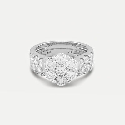 7 Stone Flower Cluster Natural Diamond 2.94CT Women Ring with Band 14K White Gold - Elite Jewelers-Rings