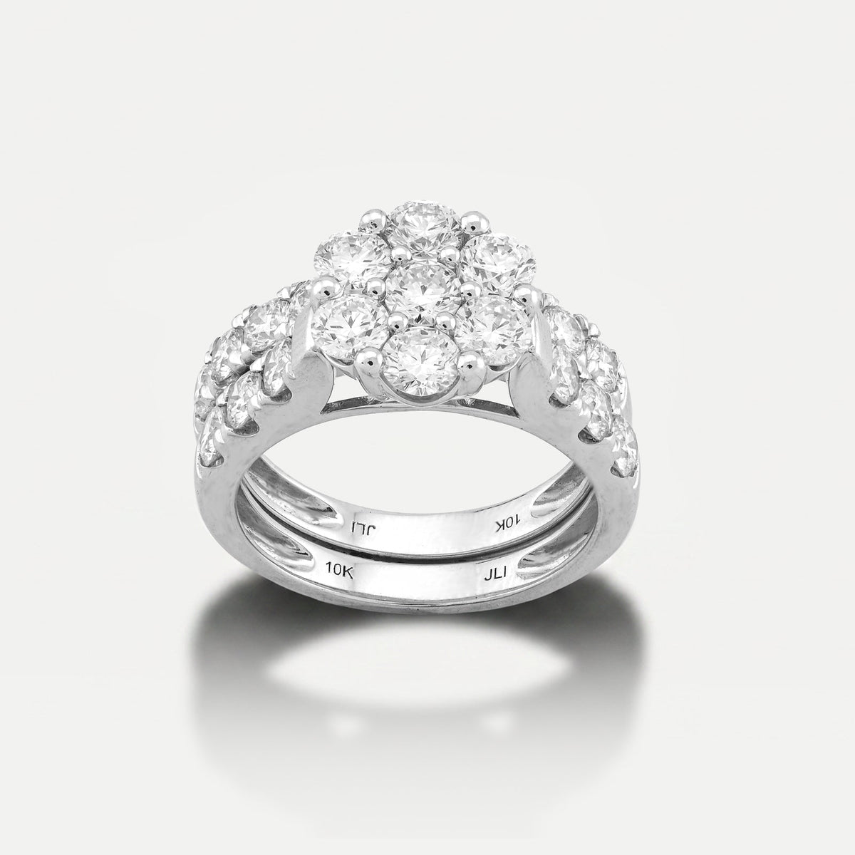 7 Stone Flower Cluster Natural Diamond 2.94CT Women Ring with Band 14K White Gold - Elite Jewelers-Rings