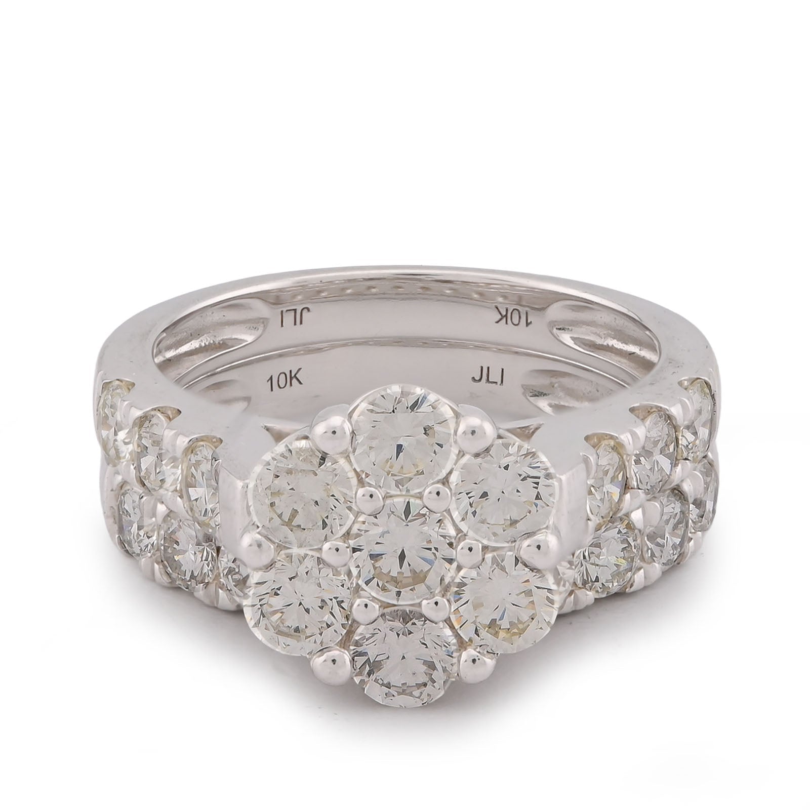 7 Stone Flower Cluster Natural Diamond 2.94CT Women Ring with Band 14K White Gold - Elite Jewelers-Rings