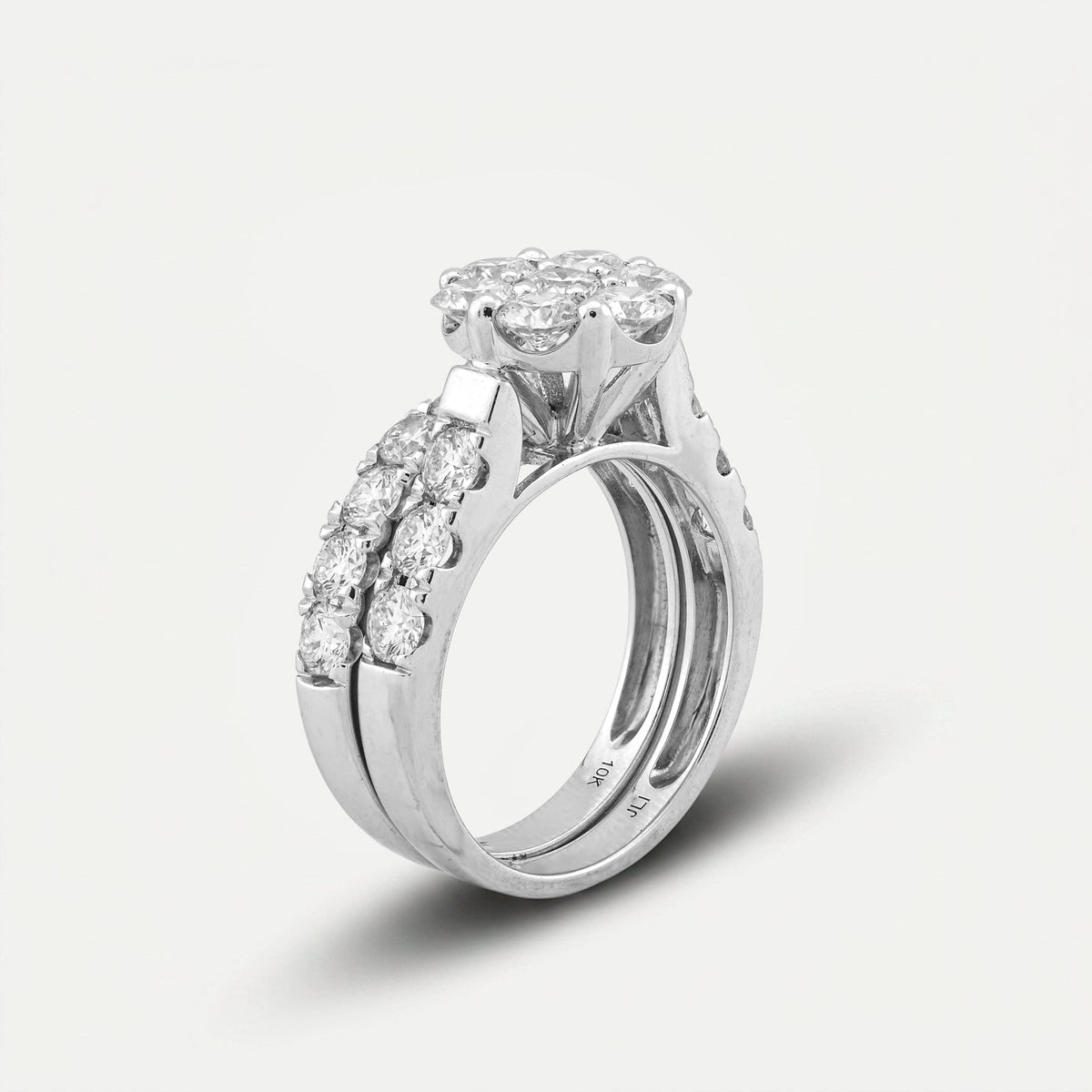 7 Stone Flower Cluster Natural Diamond 2.94CT Women Ring with Band 14K White Gold - Elite Jewelers-Rings