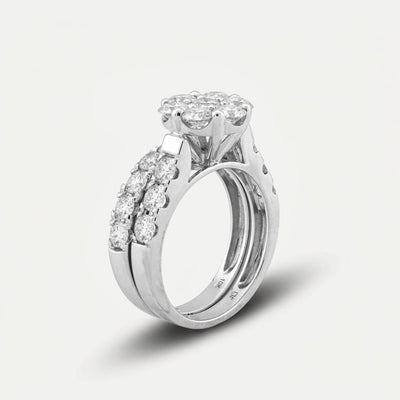 7 Stone Flower Cluster Natural Diamond 2.94CT Women Ring with Band 14K White Gold - Elite Jewelers-Rings