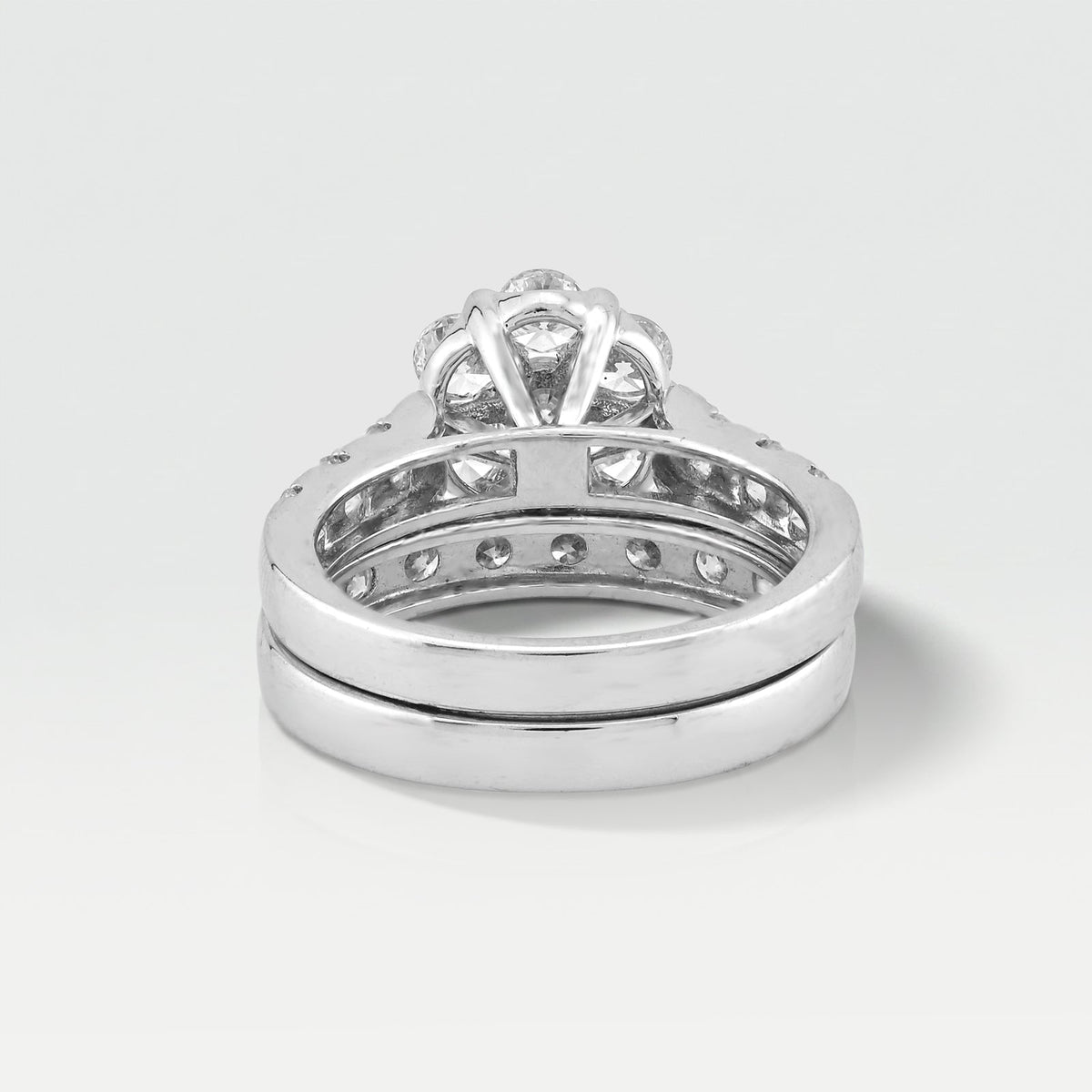 7 Stone Flower Cluster Natural Diamond 2.94CT Women Ring with Band 14K White Gold - Elite Jewelers-Rings