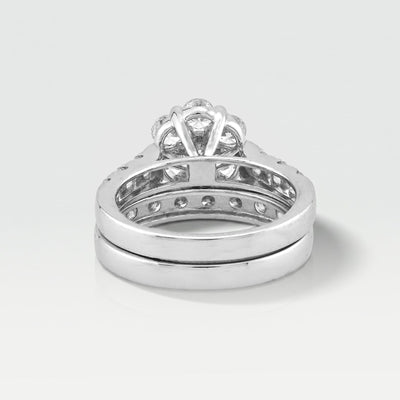 7 Stone Flower Cluster Natural Diamond 2.94CT Women Ring with Band 14K White Gold - Elite Jewelers-Rings