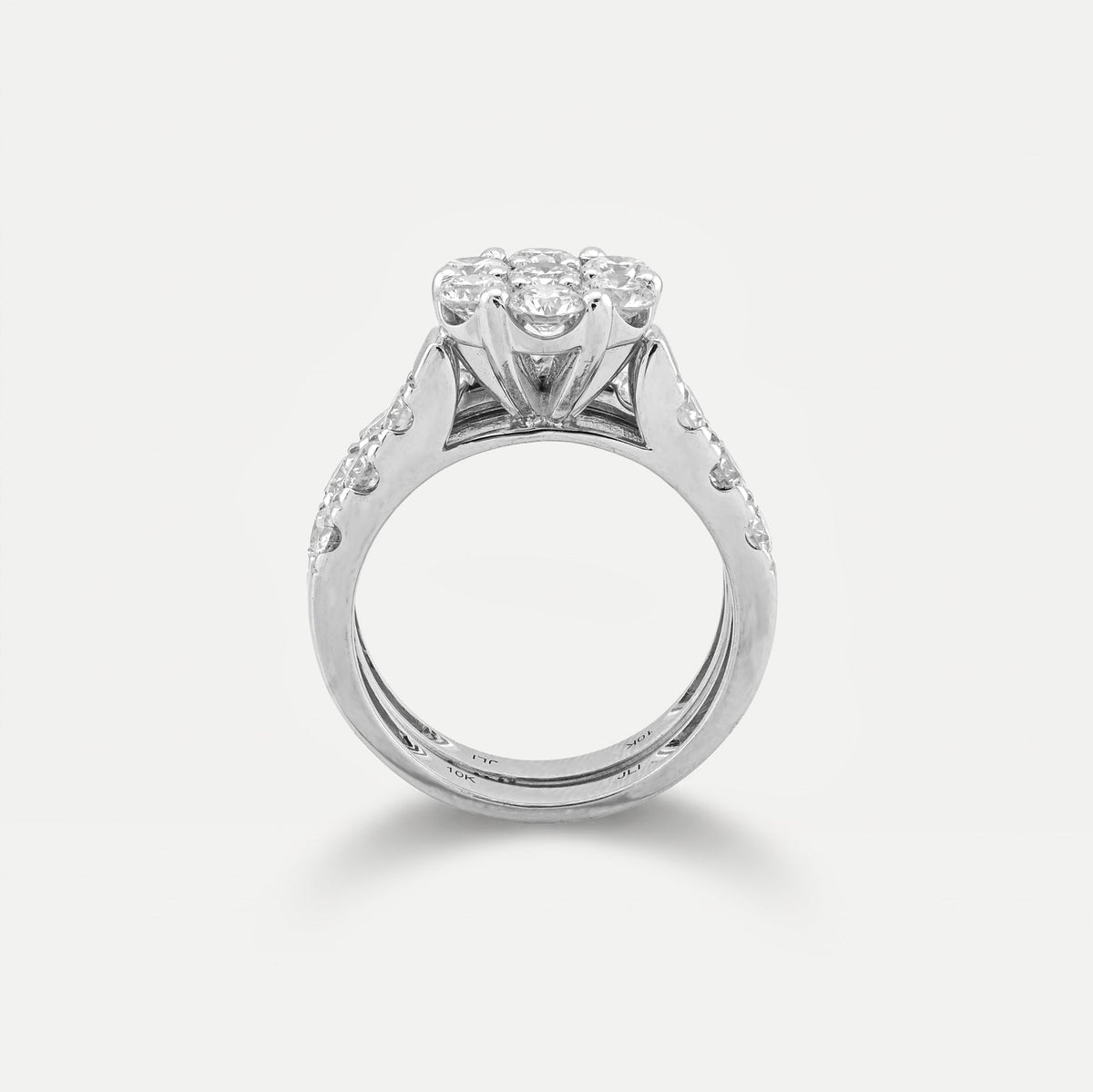 7 Stone Flower Cluster Natural Diamond 2.94CT Women Ring with Band 14K White Gold - Elite Jewelers-Rings