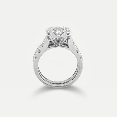 7 Stone Flower Cluster Natural Diamond 2.94CT Women Ring with Band 14K White Gold - Elite Jewelers-Rings