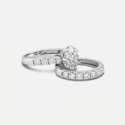 7 Stone Flower Cluster Natural Diamond 2.94CT Women Ring with Band 14K White Gold - Elite Jewelers-Rings
