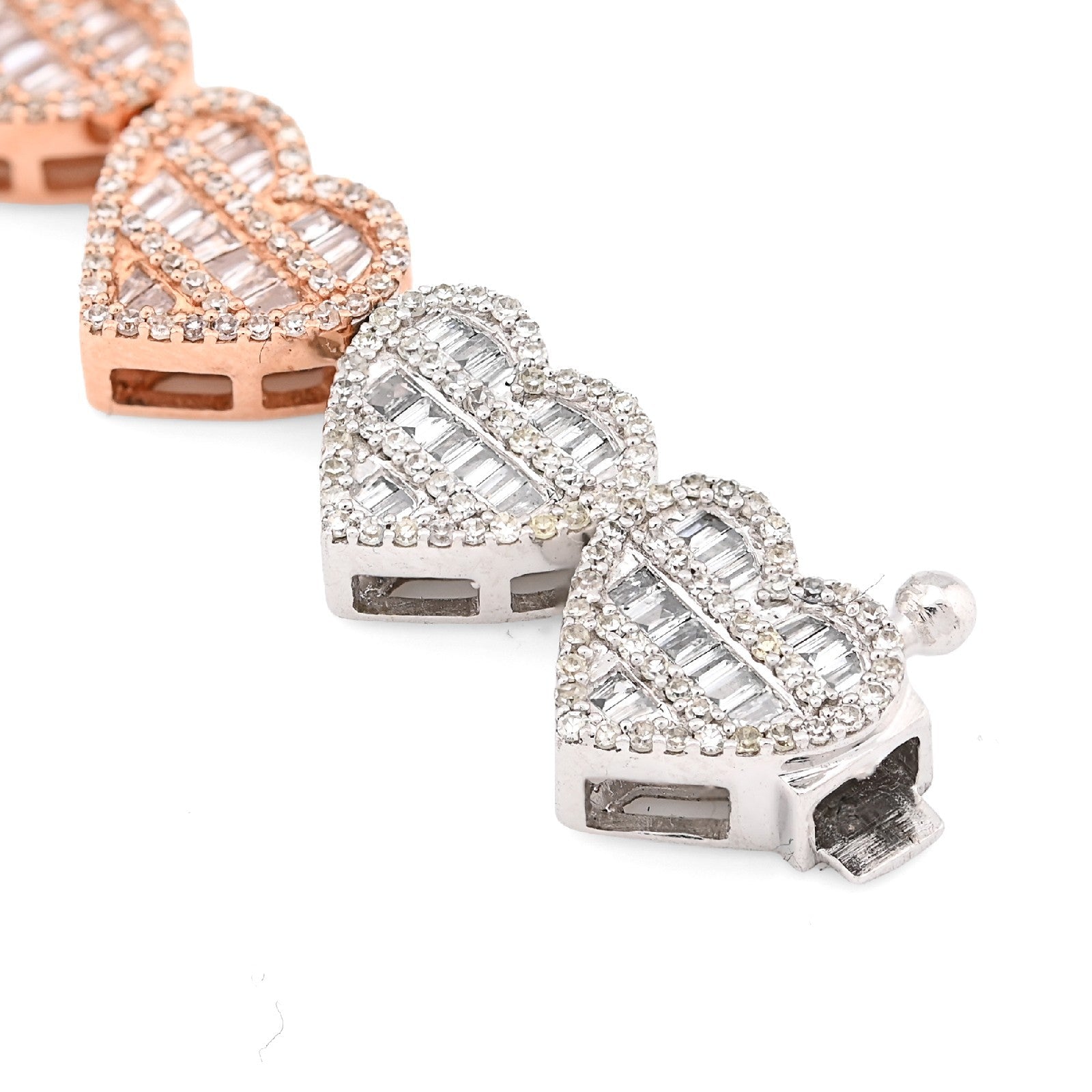 7.5MM 10k 2 - Tone Gold 14.8g 2.72CTW Round/Baguette Diamond Heart Tennis Bracelet - Elite Jewelers - Bracelets