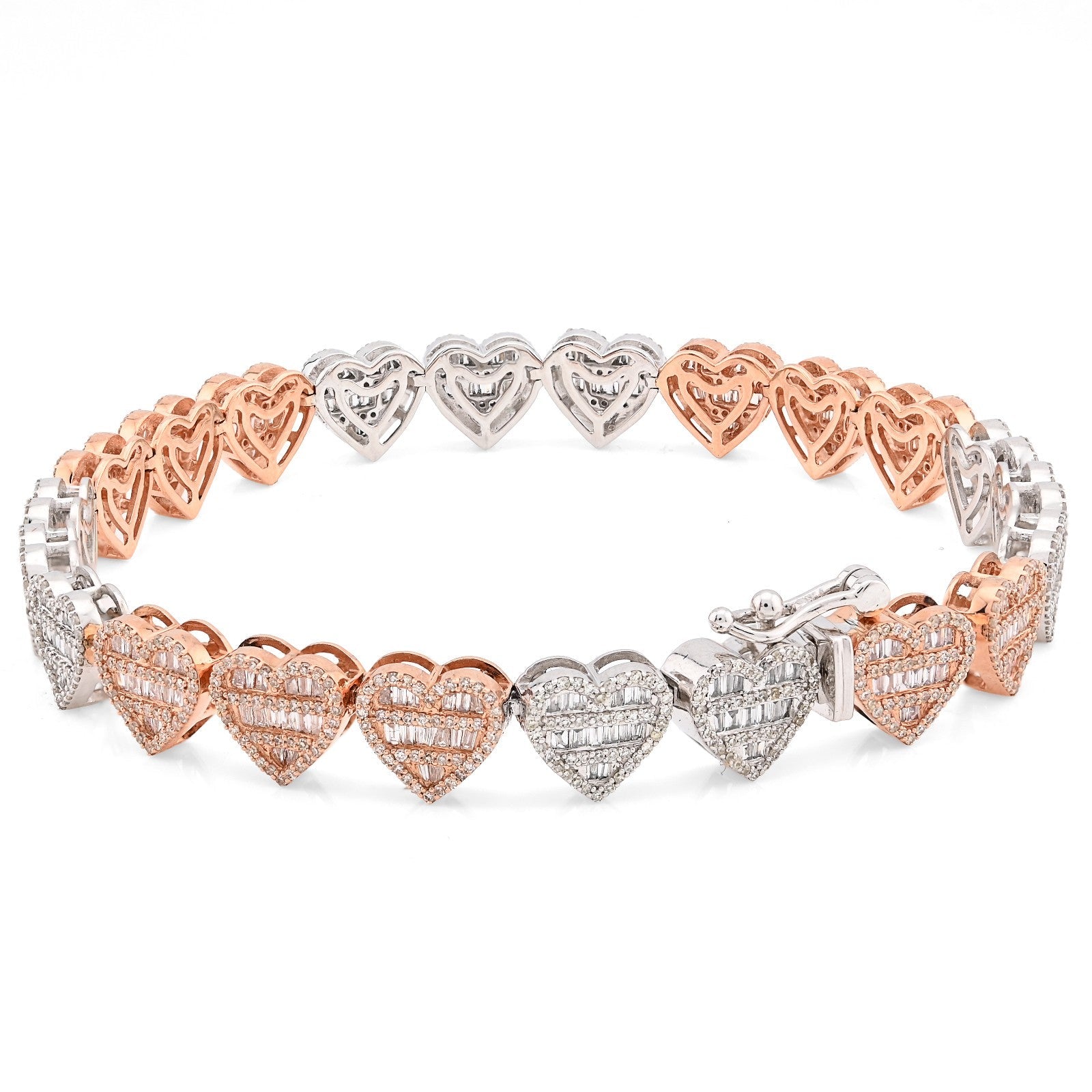 7.5MM 10k 2 - Tone Gold 14.8g 2.72CTW Round/Baguette Diamond Heart Tennis Bracelet - Elite Jewelers - Bracelets