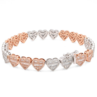 7.5MM 10k 2 - Tone Gold 14.8g 2.72CTW Round/Baguette Diamond Heart Tennis Bracelet - Elite Jewelers - Bracelets