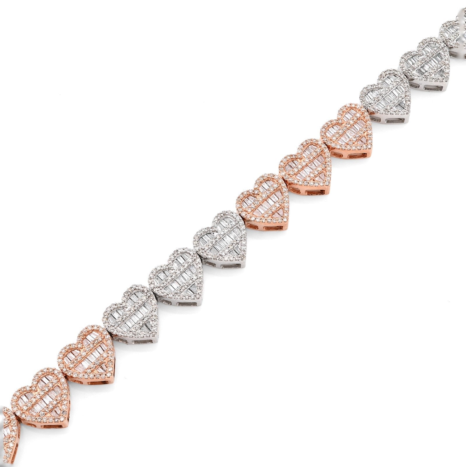 7.5MM 10k 2 - Tone Gold 14.8g 2.72CTW Round/Baguette Diamond Heart Tennis Bracelet - Elite Jewelers - Bracelets